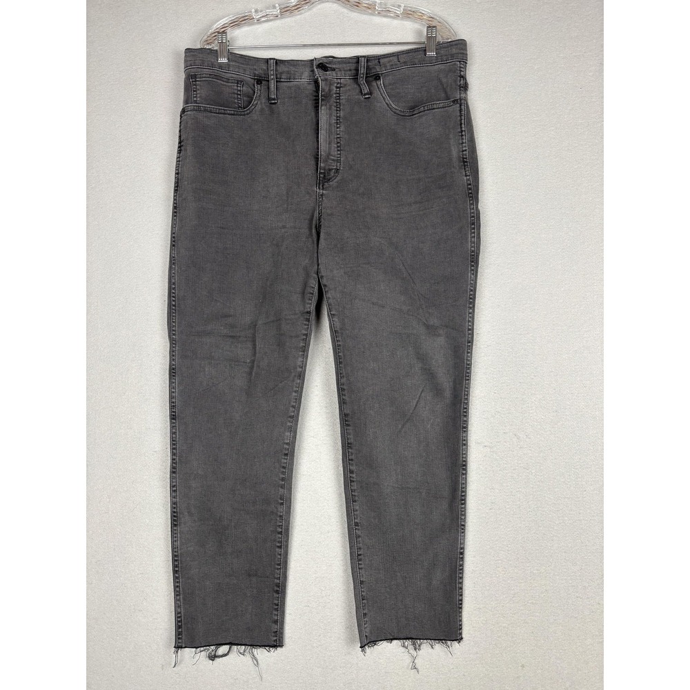 Madewell Stovepipe Jeans Womens 32 Charcoal Wash High Rise Raw Hem Stretch Denim